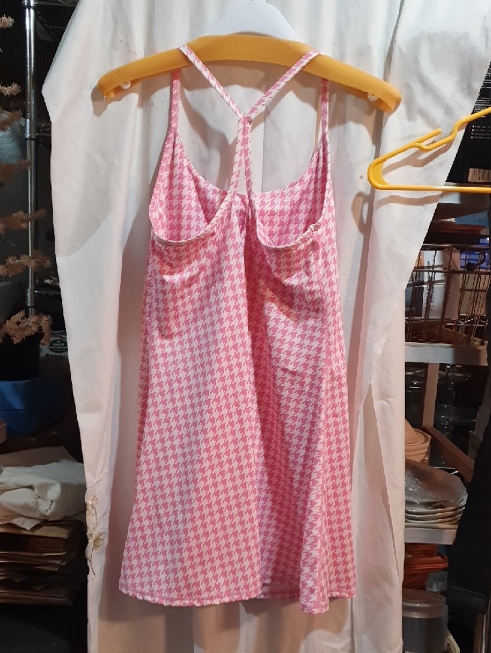 Pink Houndstooth Spaghetti Strap Dress - Picture 2 of 6